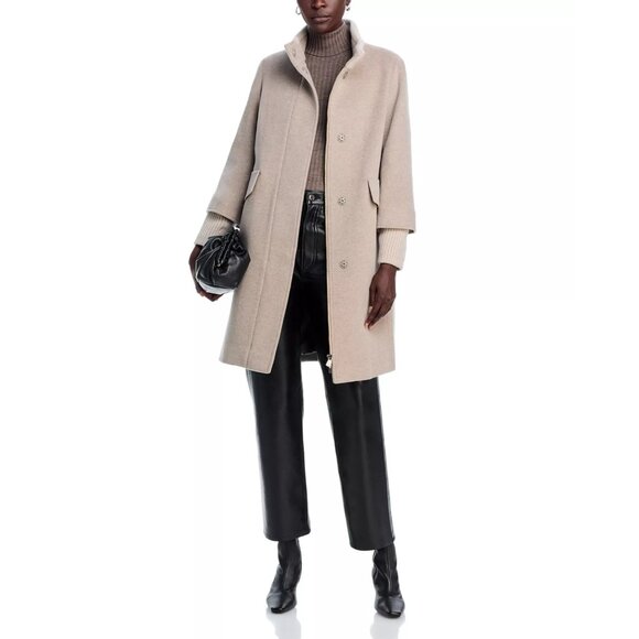 1210$ Cinzia Knit Trim 3/4 Sleeves Winter Rocca Coat Women's Size 12 Beige - Picture 5 of 5